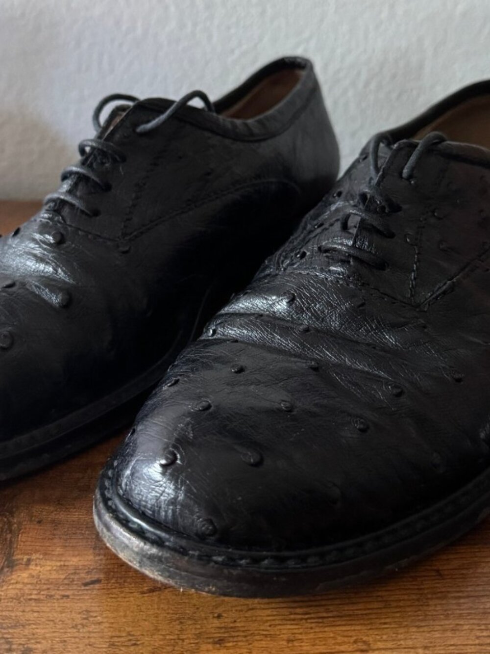 Susan Bennis Warren Edwards Black Ostrich Leather Derby Shoes UK 8 US 9 Italy